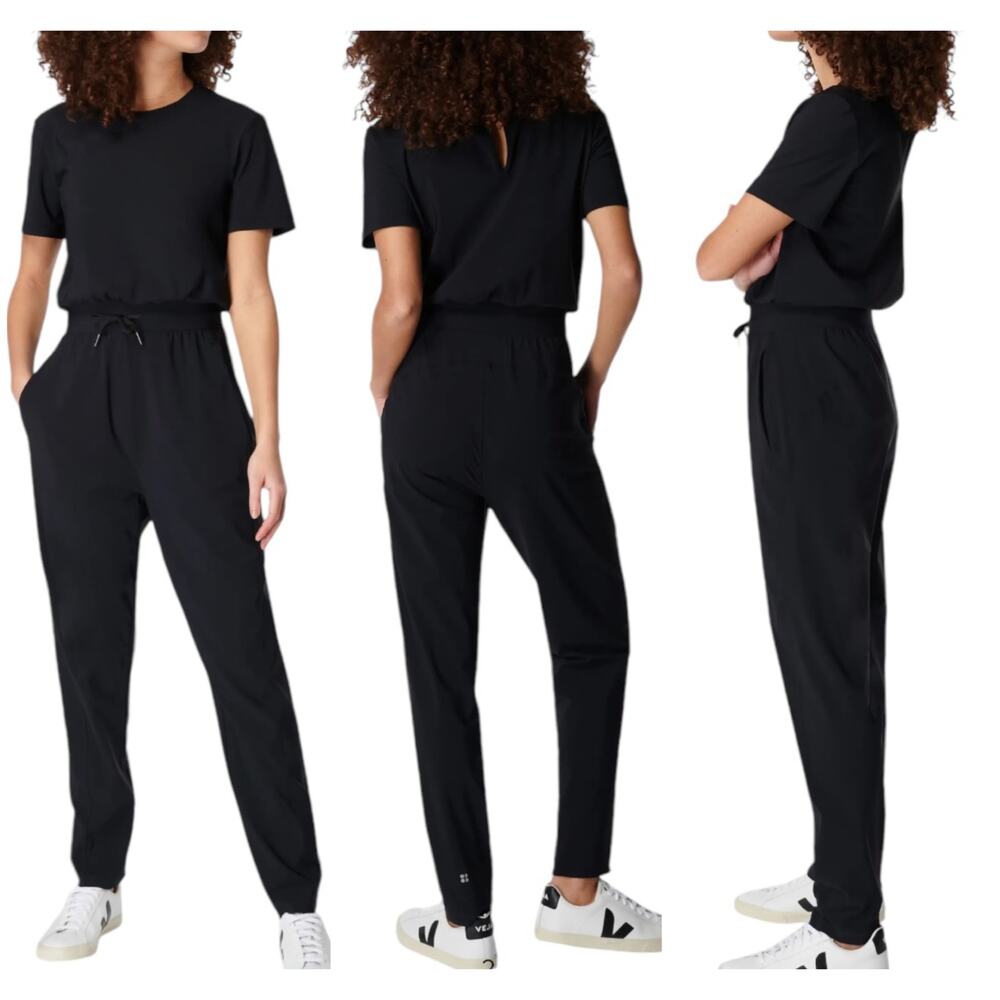Sweaty Betty NWOT Explorer Jumpsuit Black Short Sleeve Size XS 0-2 Pockets